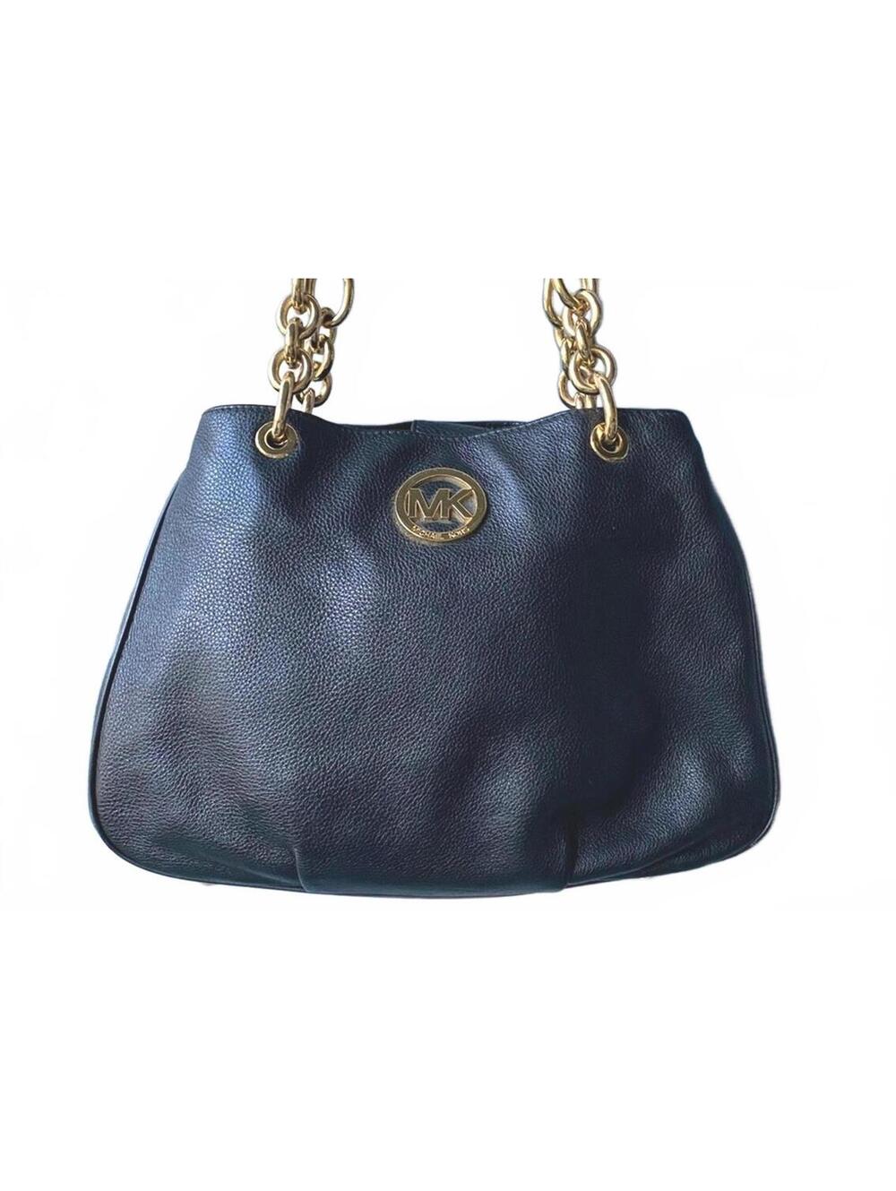 Michael Kors Fulton Chain Tote Black Pebbled Leather Handbag - Picture 2 of 8